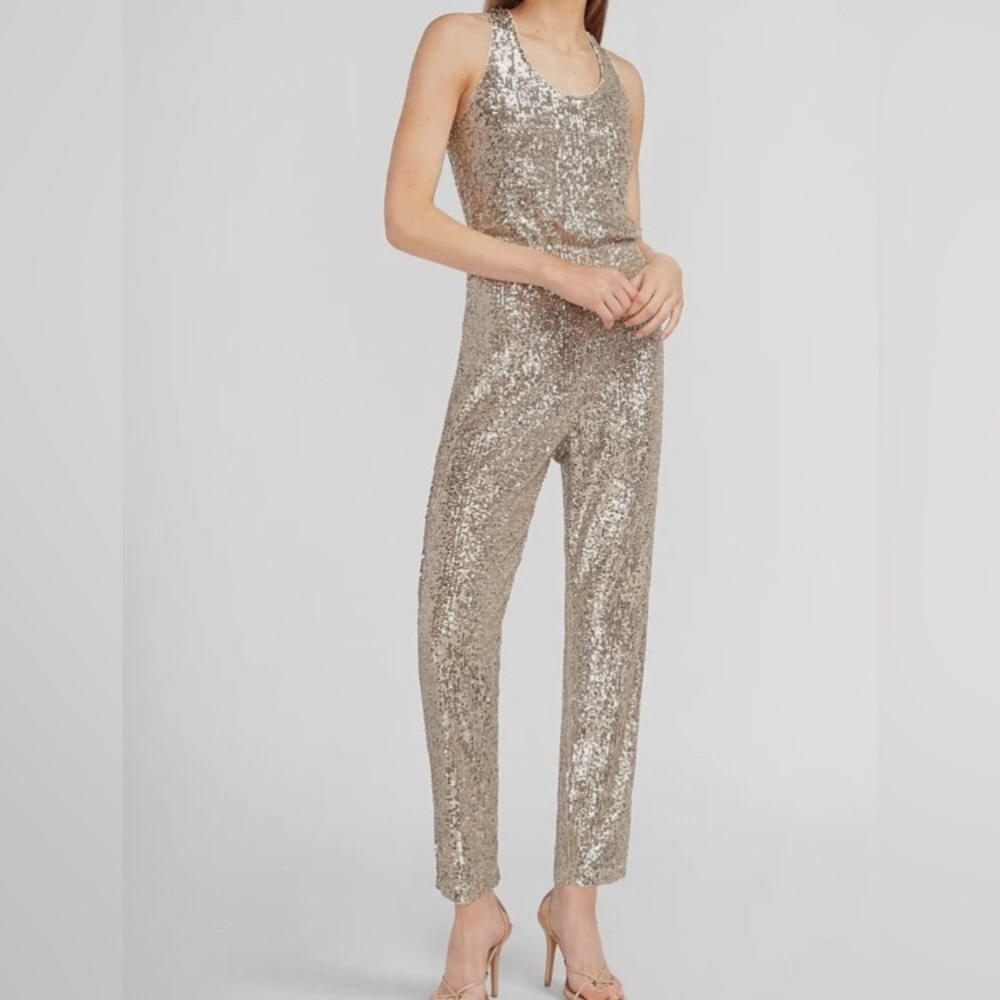 Express Silver Sequin Jumpsuit (size M)